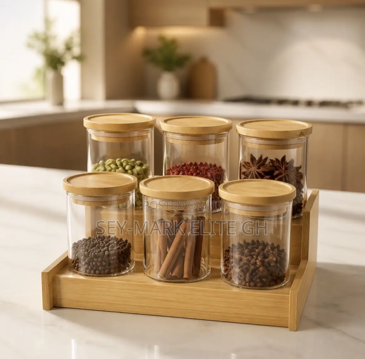 6pcs Spice Containers With Wooden Lid Stand