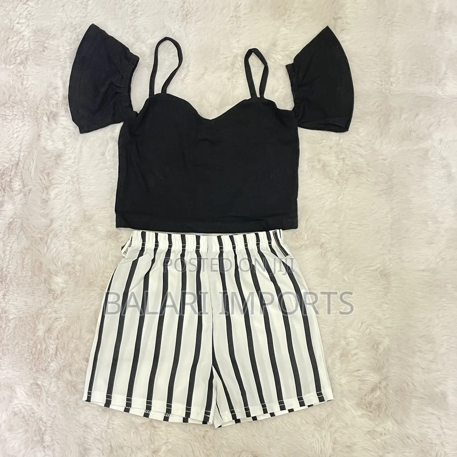 Black White Striped Two-Piece Set for Girls
