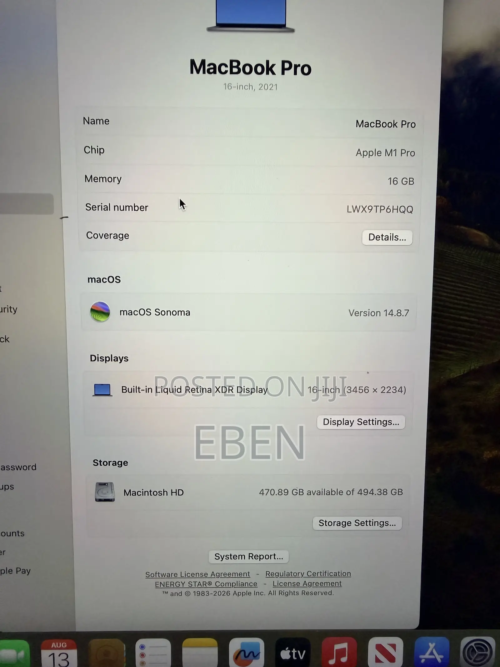 Laptop Apple MacBook Pro 2021 M1 16GB Apple M1 Pro SSD 512GB
