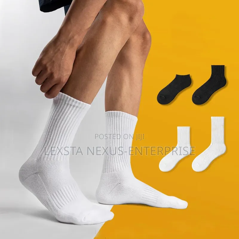 Double-Needle Mid-Calf Socks - Black and White