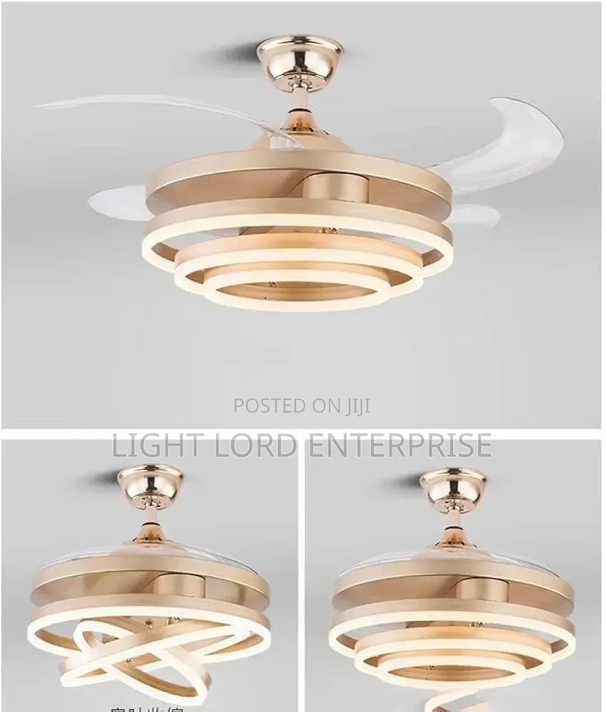Brown Gold Fan Light With Light and Remote Control