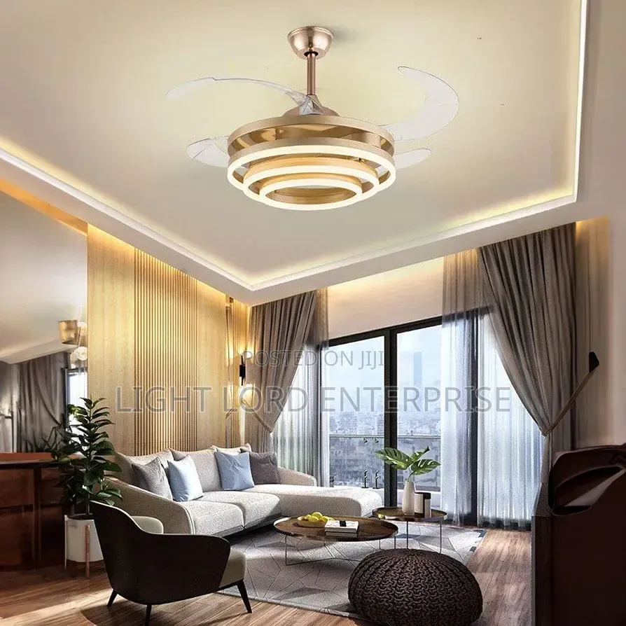 Brown Gold Fan Light With Light and Remote Control