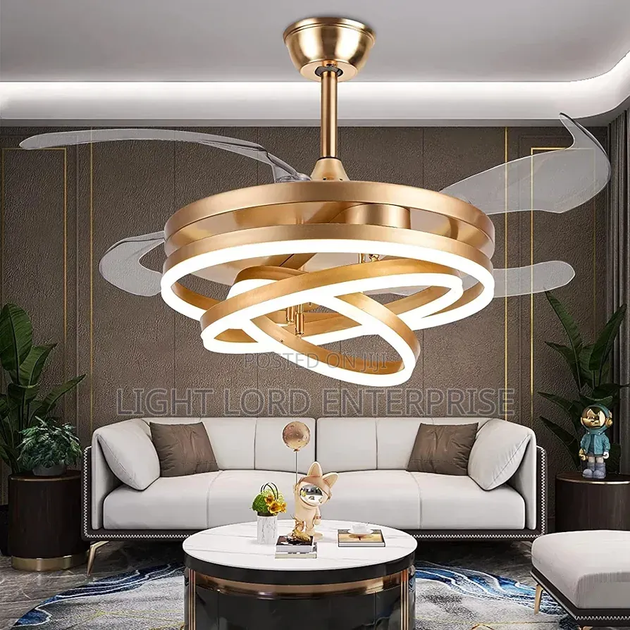 Brown Gold Fan Light With Light and Remote Control