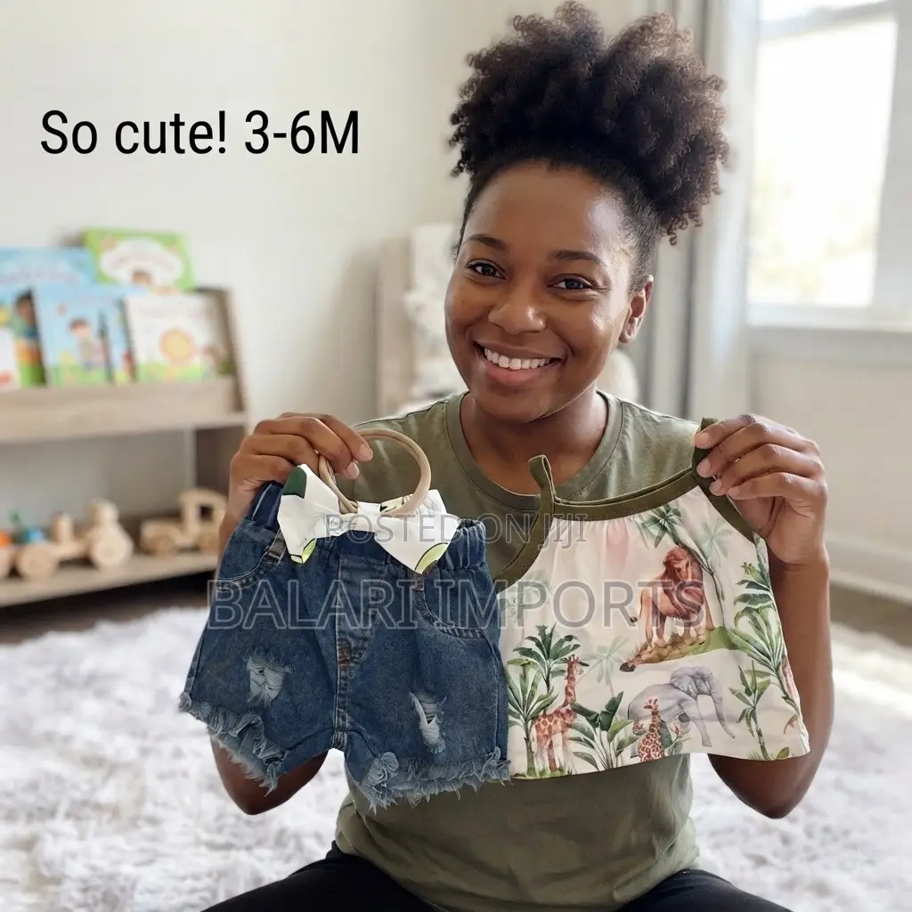 Adorable Baby Girl Jungle Print Top Denim Shorts Set 