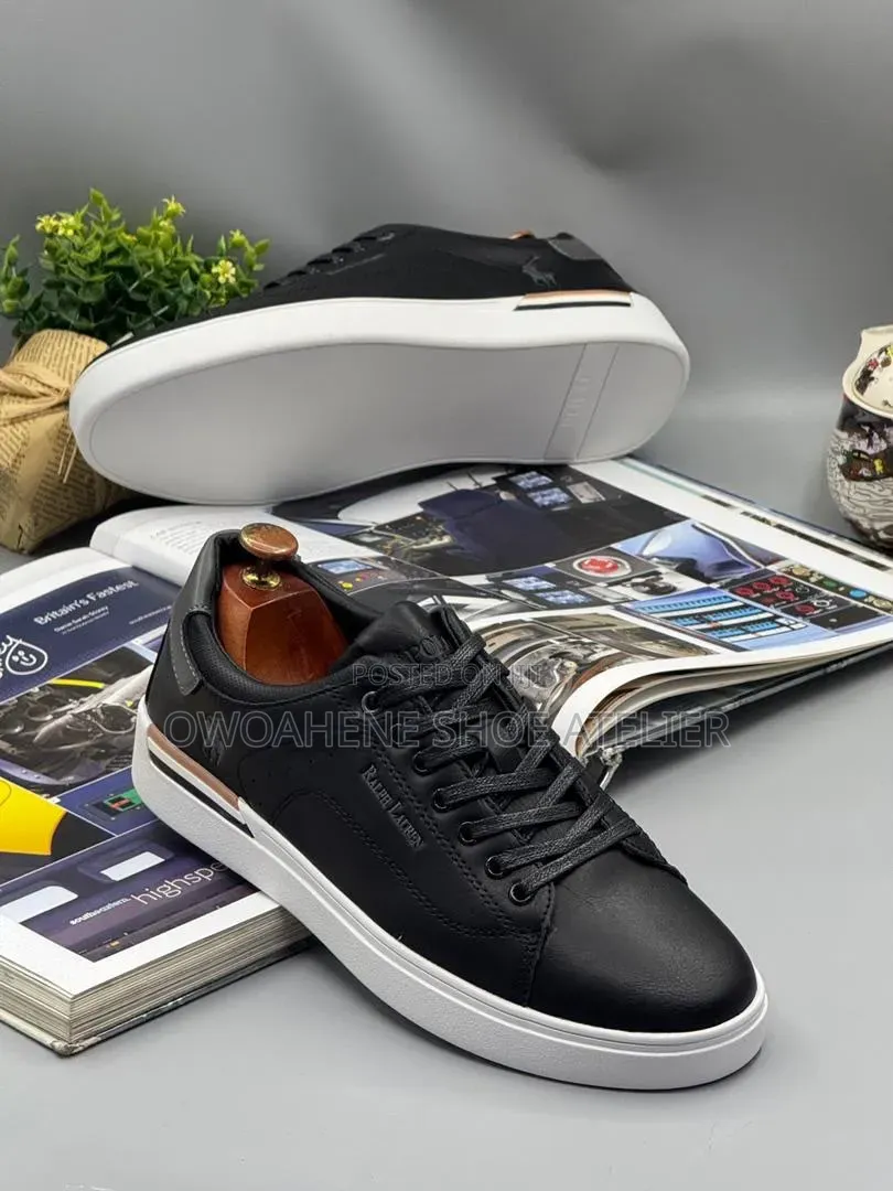 Polo Ralph Lauren Black Leather Low-Top Sneakers,