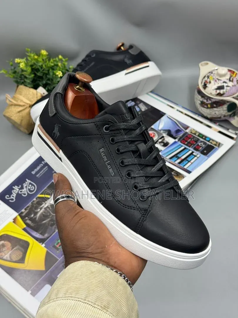 Polo Ralph Lauren Black Leather Low-Top Sneakers,