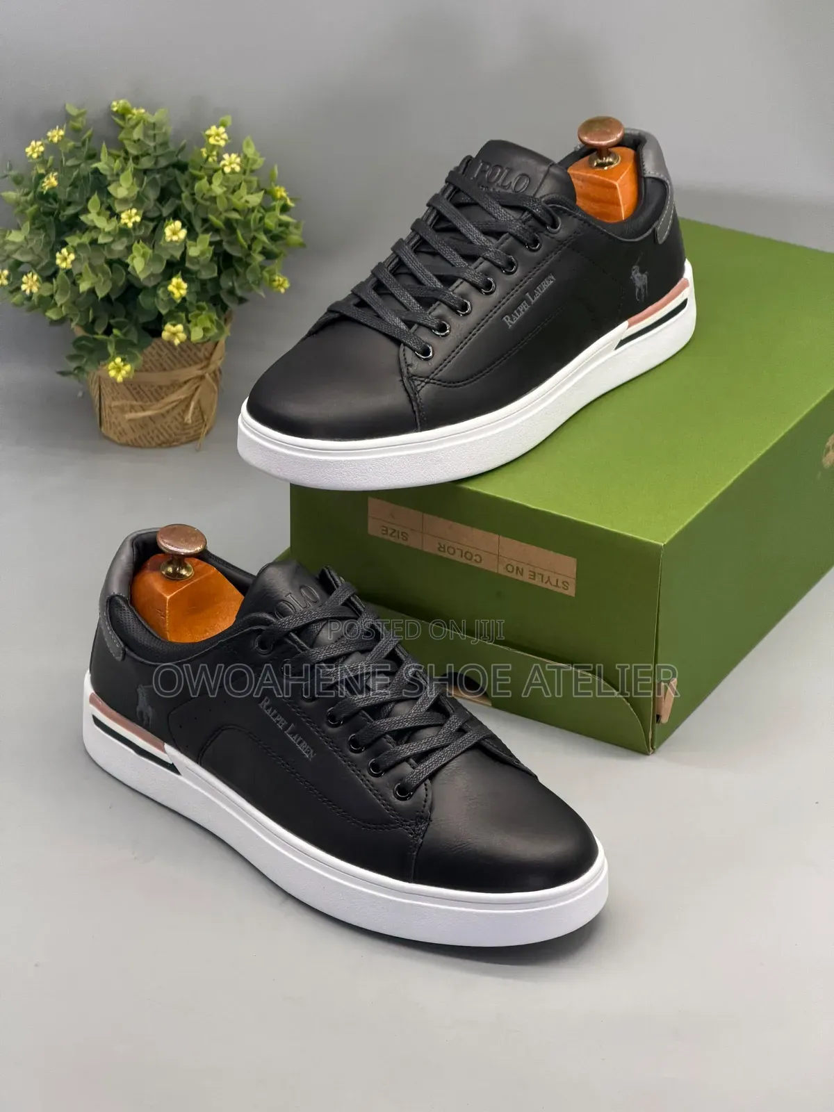 Polo Ralph Lauren Black Leather Low-Top Sneakers,