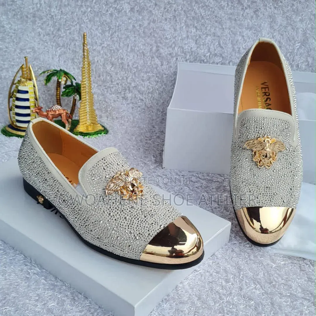 Versace-Style Rhinestone Velvet Loafers