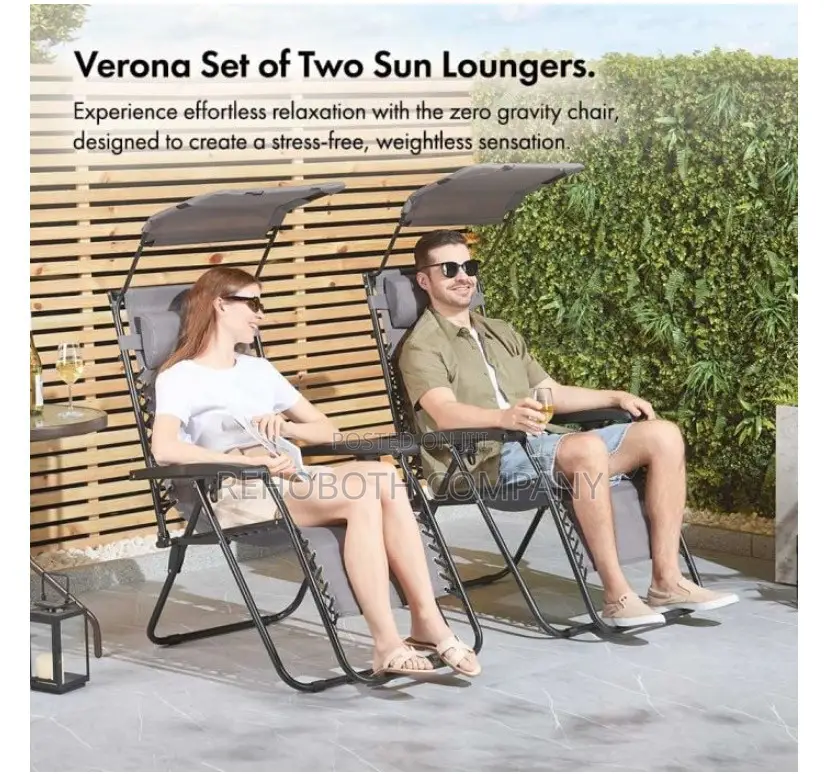 Monaco Grey Reclining Garden Chairs With Sun Canopies