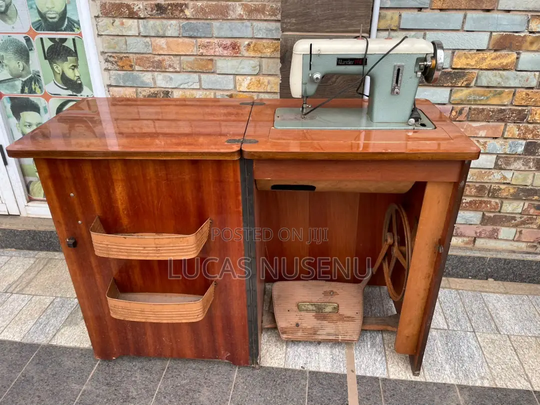 Wunder Treadle Sewing Machine With Wooden Console Cabinet