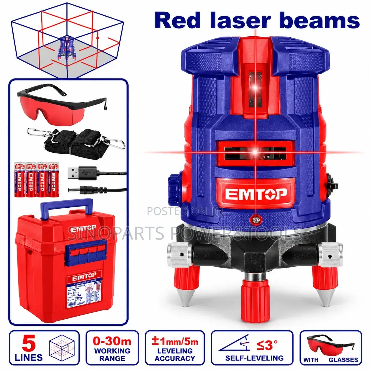 EMTOP ESLE53001 Professional 5-Line Self-Leveling Red Laser Level