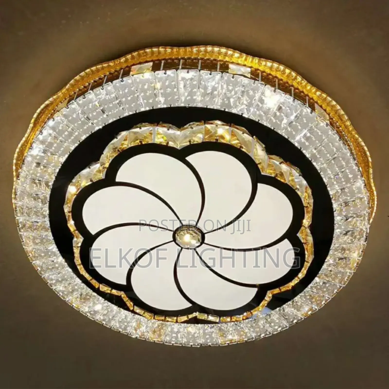 Modern Crystal Ceiling Light With Remote Control Flush Mount Fixture