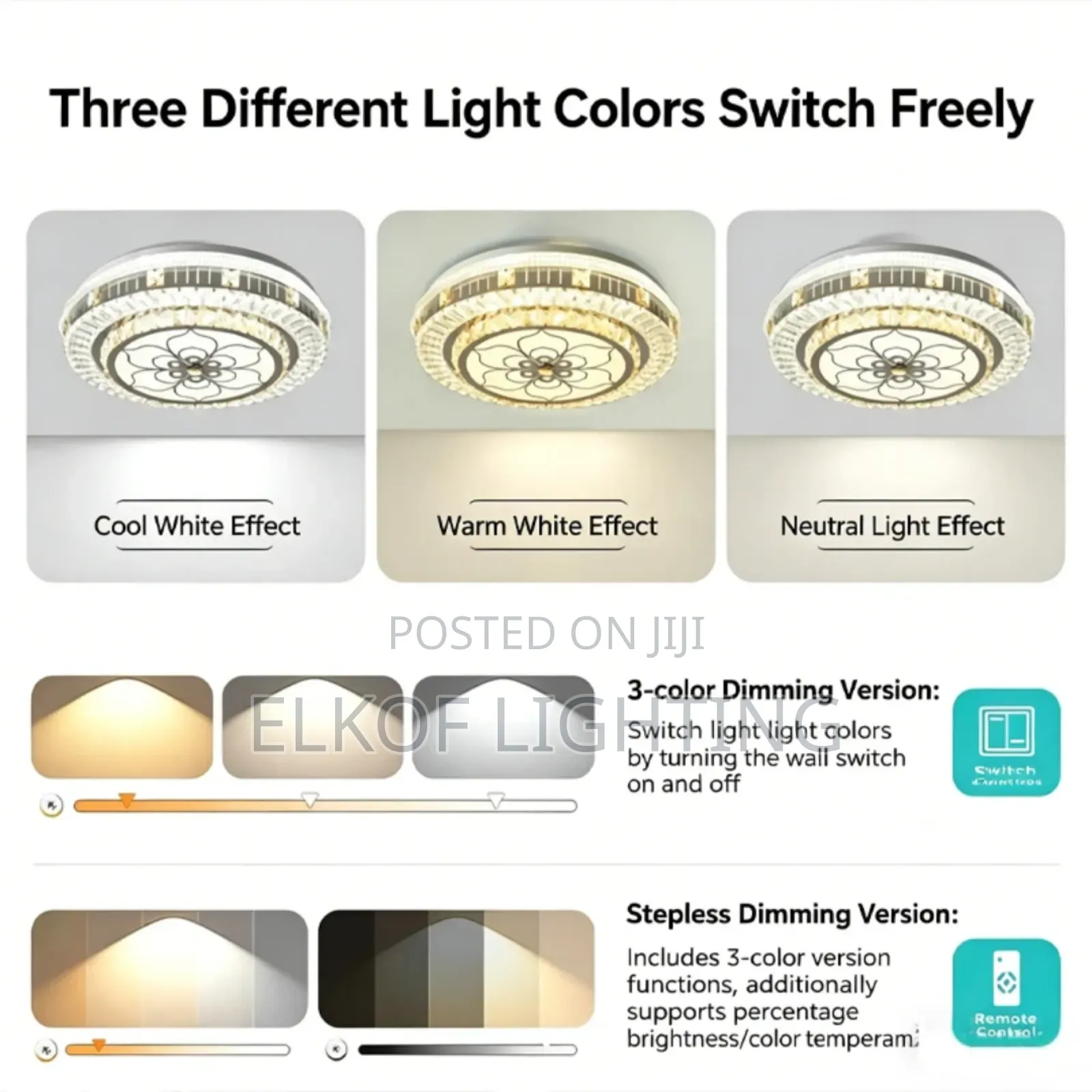 Modern Crystal Ceiling Light With Remote Control Flush Mount Fixture