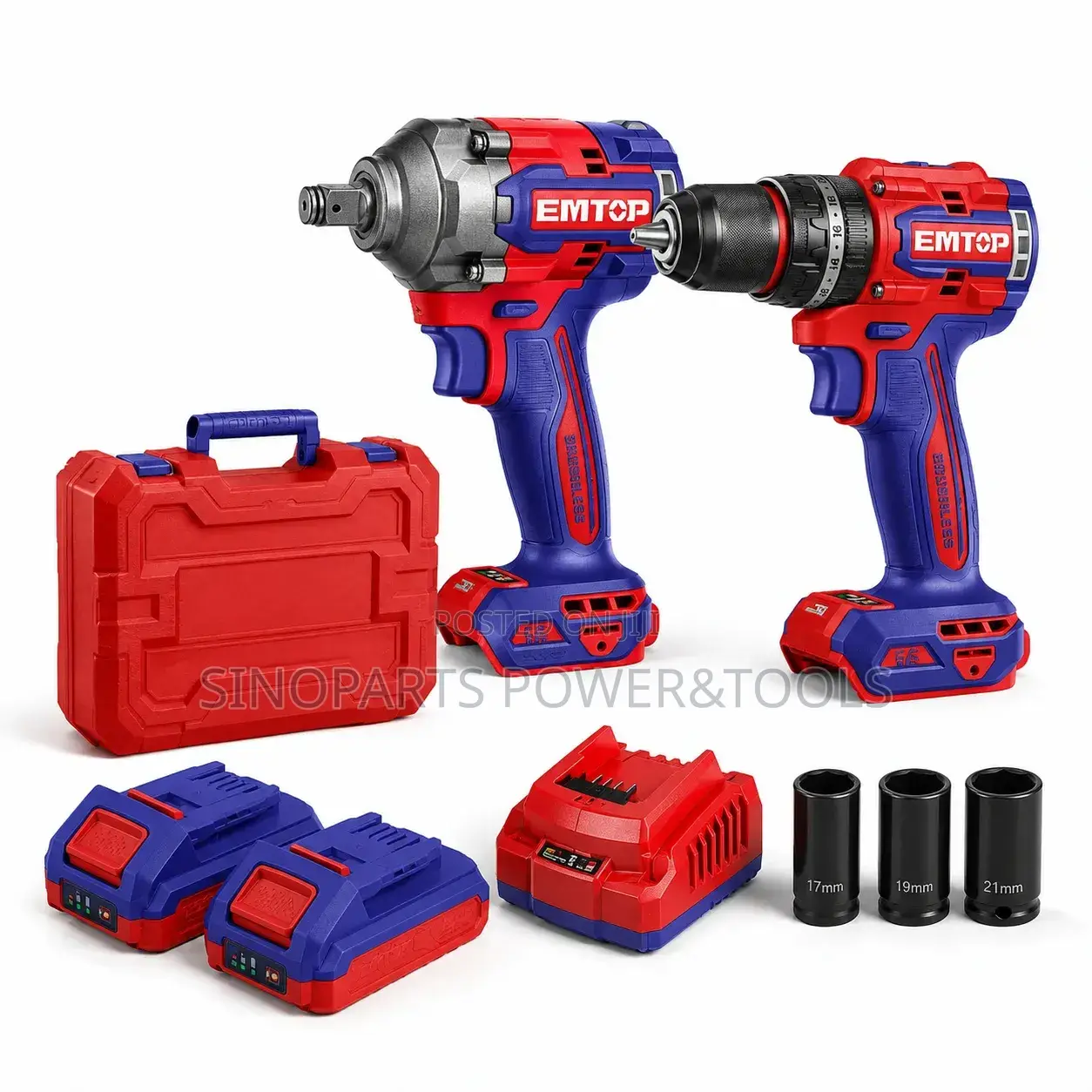 EMTOP ECKL20275 20V Brushless Drill 400Nm Impact Wrench Combo Kit