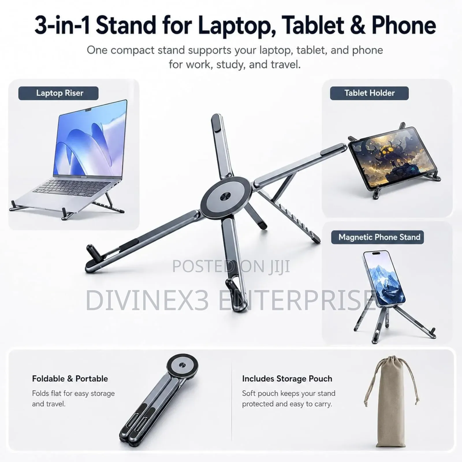 3-in-1 Foldable Laptop, Tablet Phone Stand