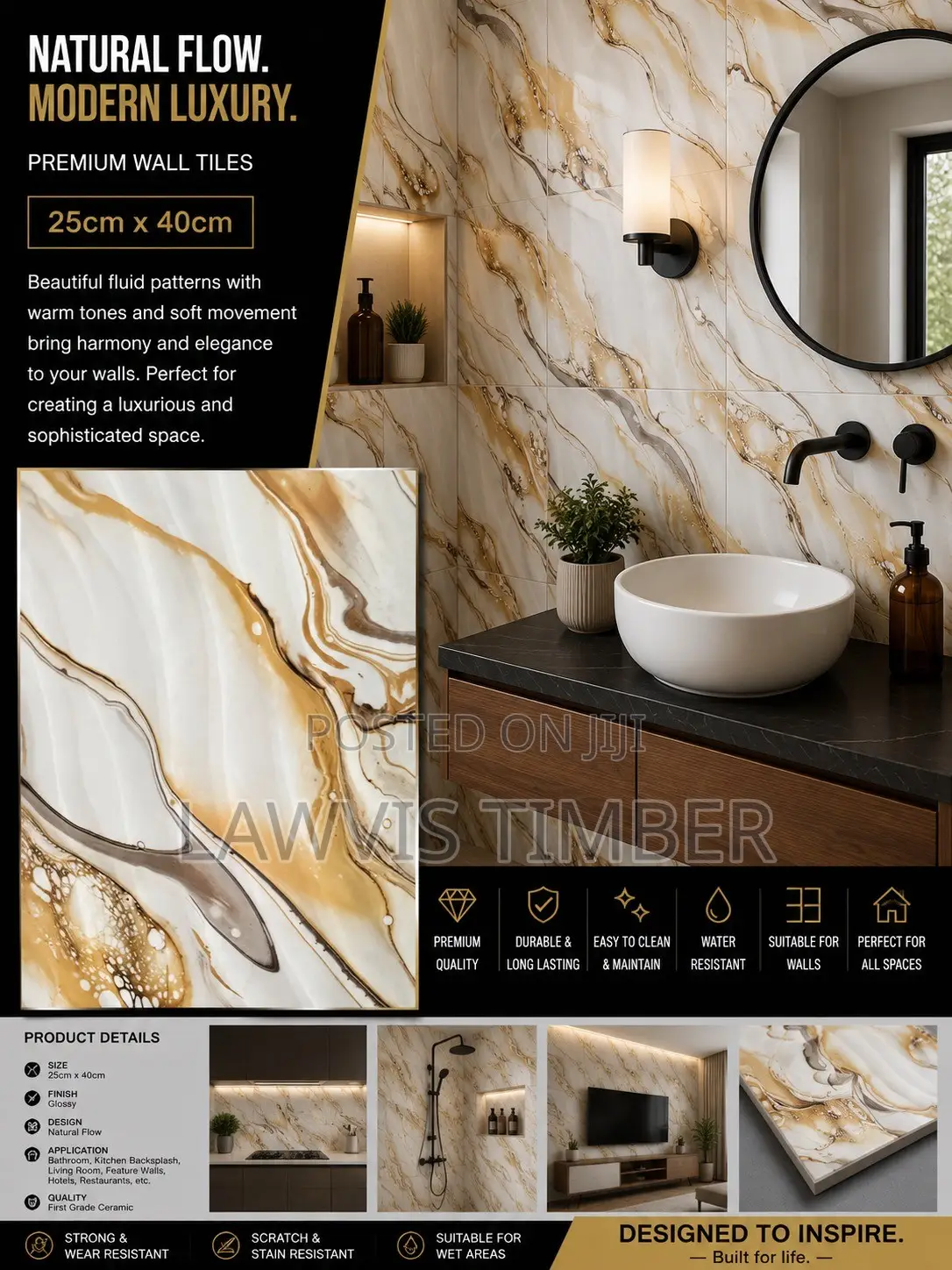 25x40cm Golden River Onyx Glossy Marble Wall Tiles