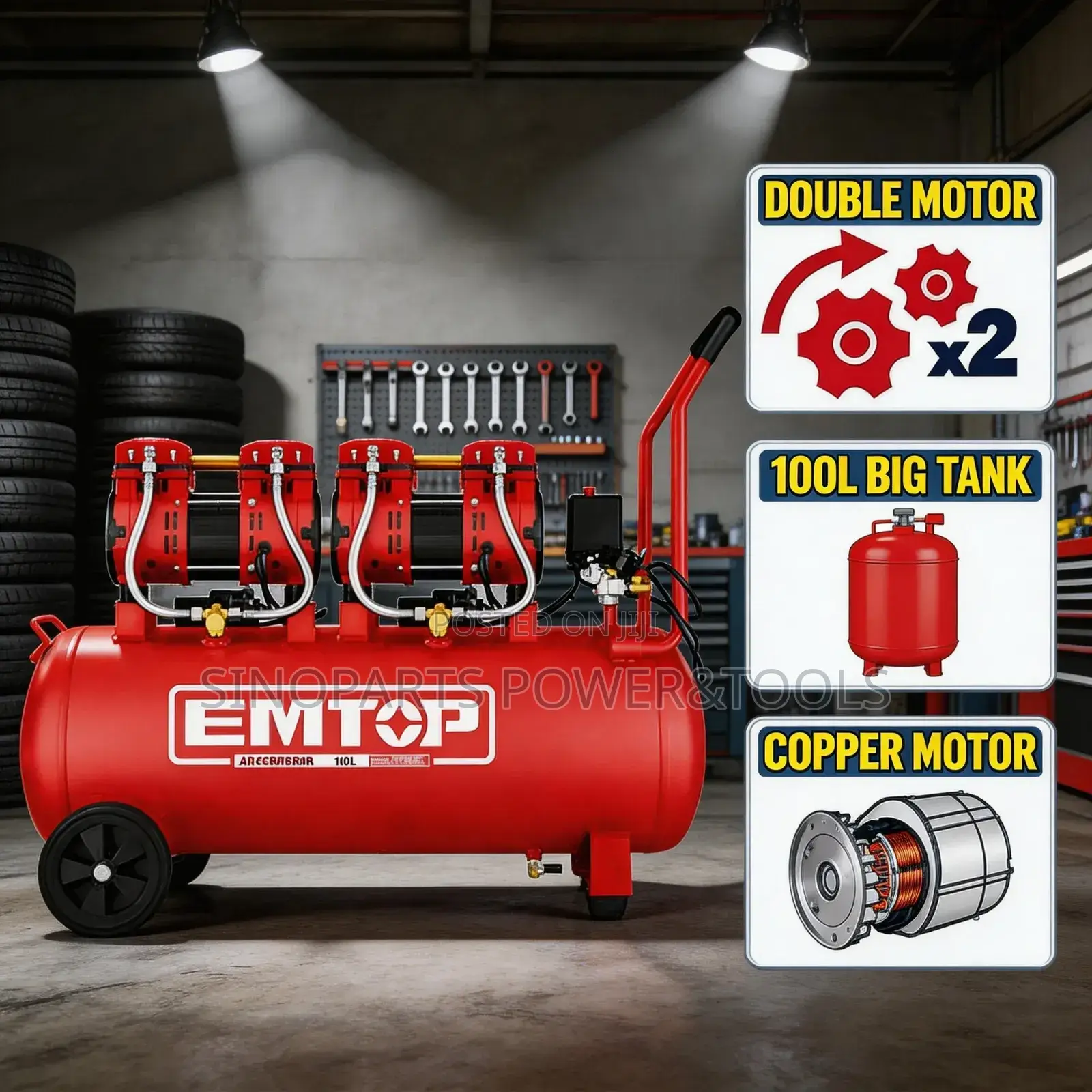 EMTOP EACPS15243 24L Silent Oil-Free Air Compressor 1.5HP