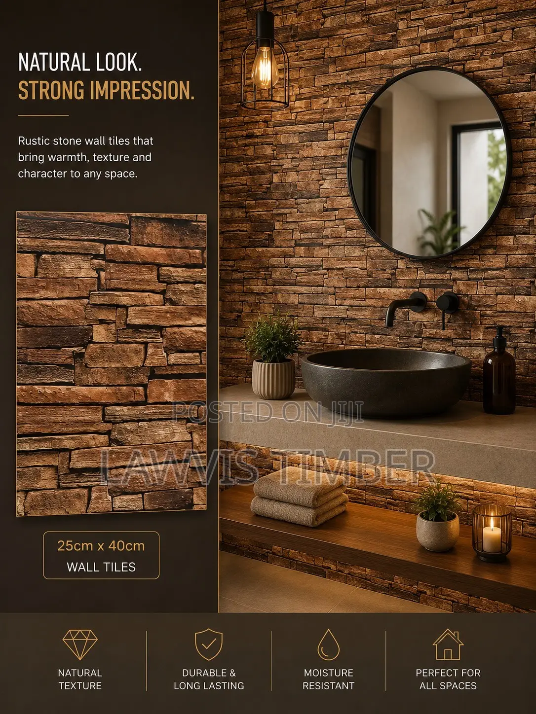 25x40cm Rustic Canyon Stone Effect Wall Tiles