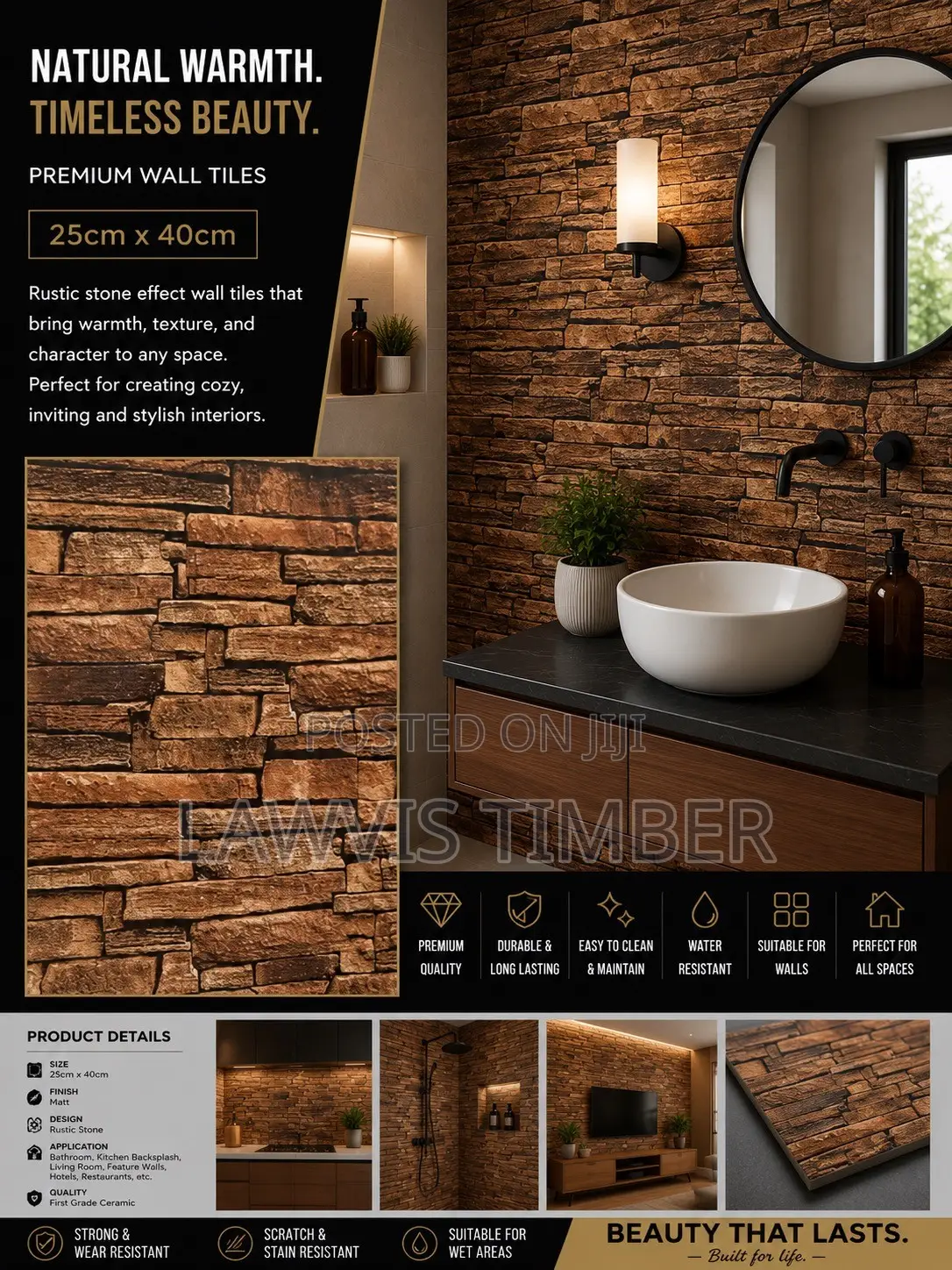 25x40cm Rustic Canyon Stone Effect Wall Tiles