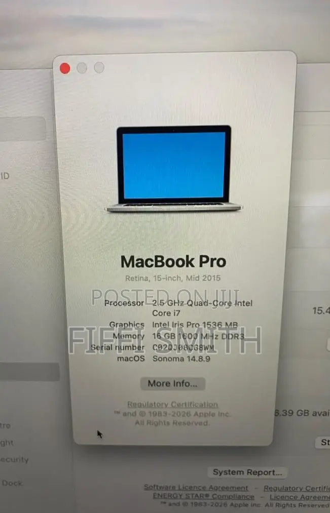 Laptop Apple MacBook Pro 2015 16GB Intel Core i7 SSD 500GB