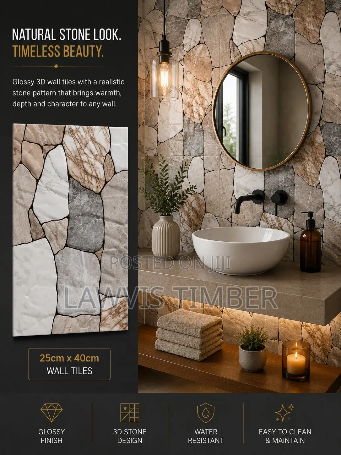 25x40cm Alpine Pebble 3D Natural Stone Wall Tiles