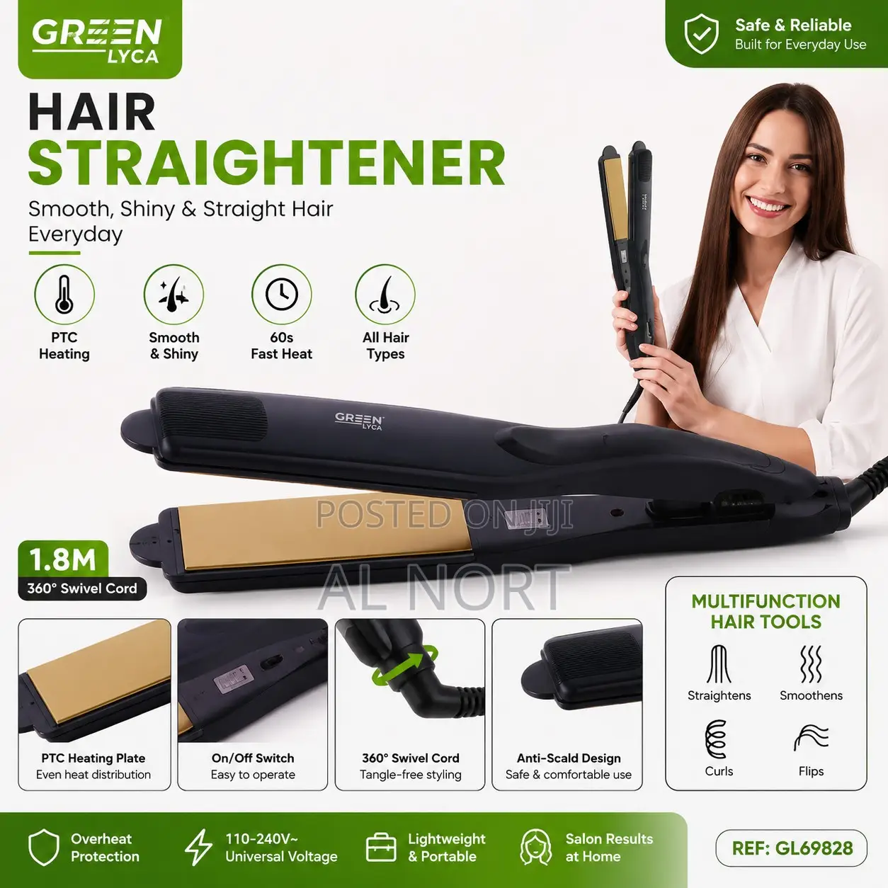 Green Lyca GL69828 Hair Straightener – Black Gold – 1.8M Cord