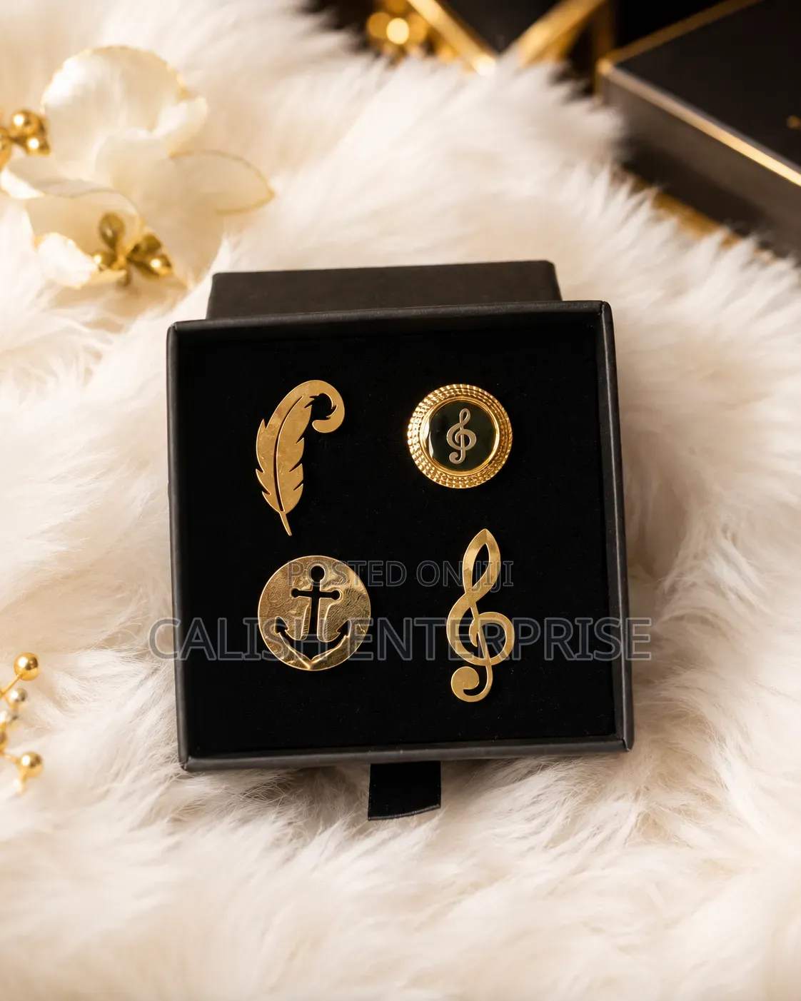 Premium 4-Piece Gold Lapel Pin Set – Elegant Stylish