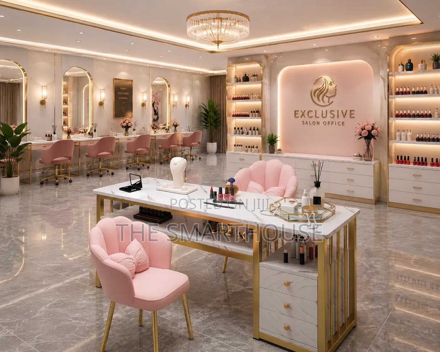 Luxury Marble Salon Nail Table – 3 Drawers + 2 Chairs