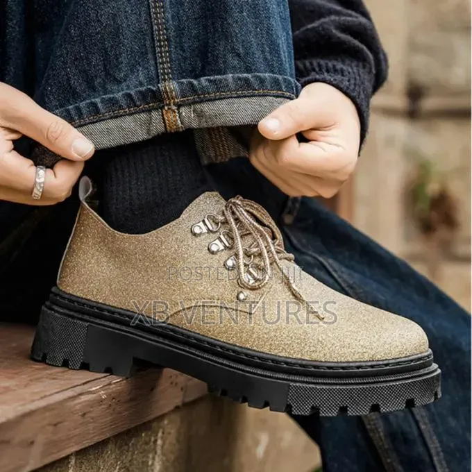 Men's Italian Formal Loafers Lace Up Flat Business Shoes Gold