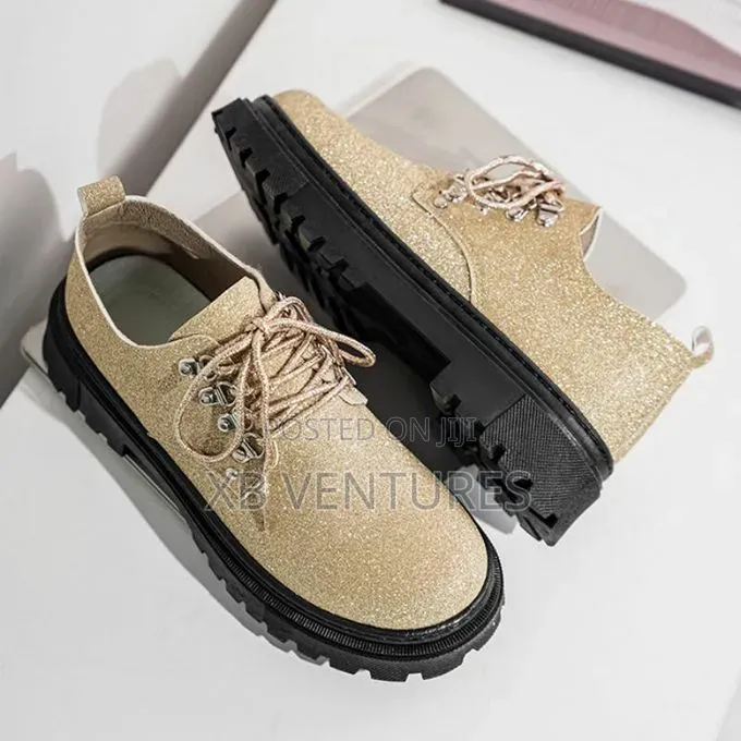 Men's Italian Formal Loafers Lace Up Flat Business Shoes Gold