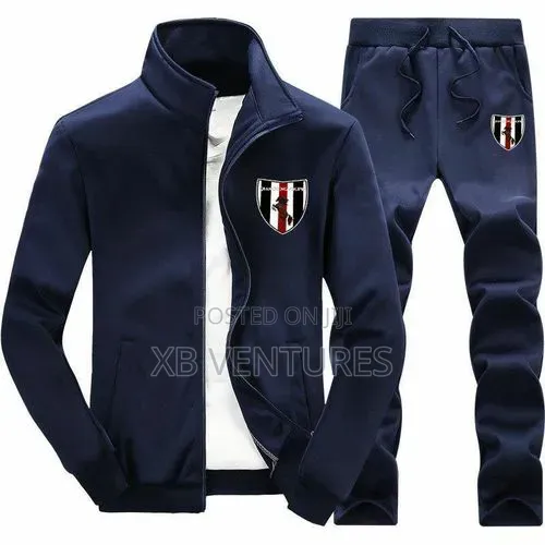 Men's Jacket and Sports Trousers Set - Gray/Blue/Red