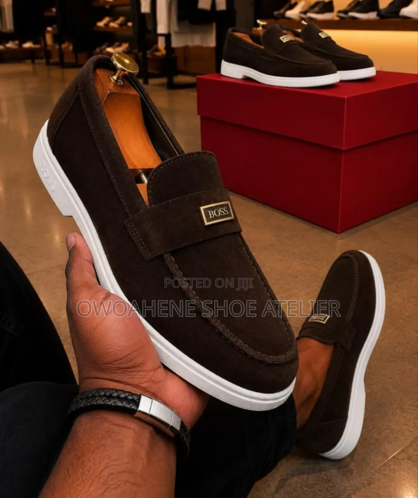 BOSS Brown/Black Suede Smart-Casual Loafers