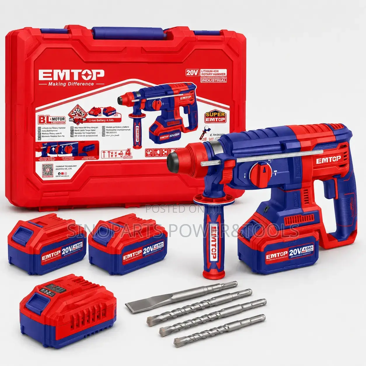EMTOP ELRH202287 20V Brushless Rotary Hammer 2x4.0Ah