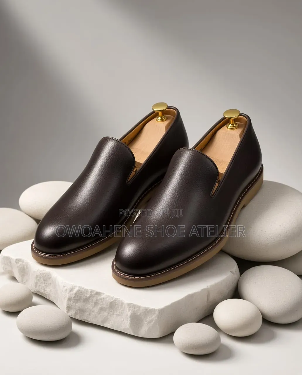 Pair of Minimalist Dark Brown Leather Slip-on Loafers