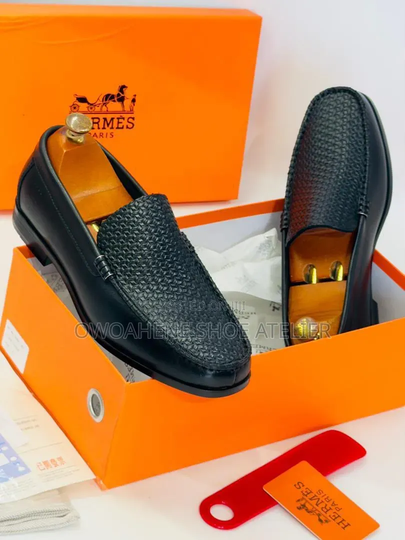 Pair of Hermès Paris Black Leather Loafers