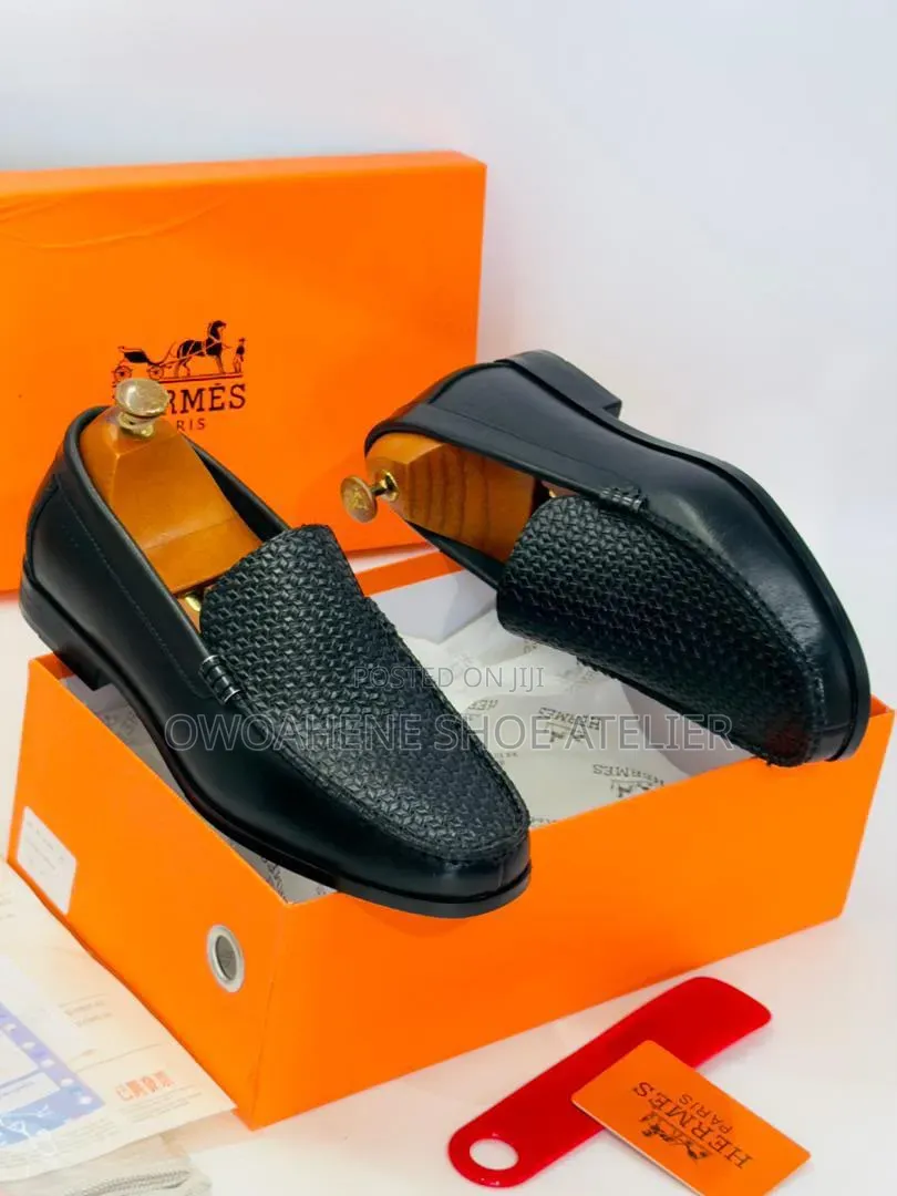 Pair of Hermès Paris Black Leather Loafers