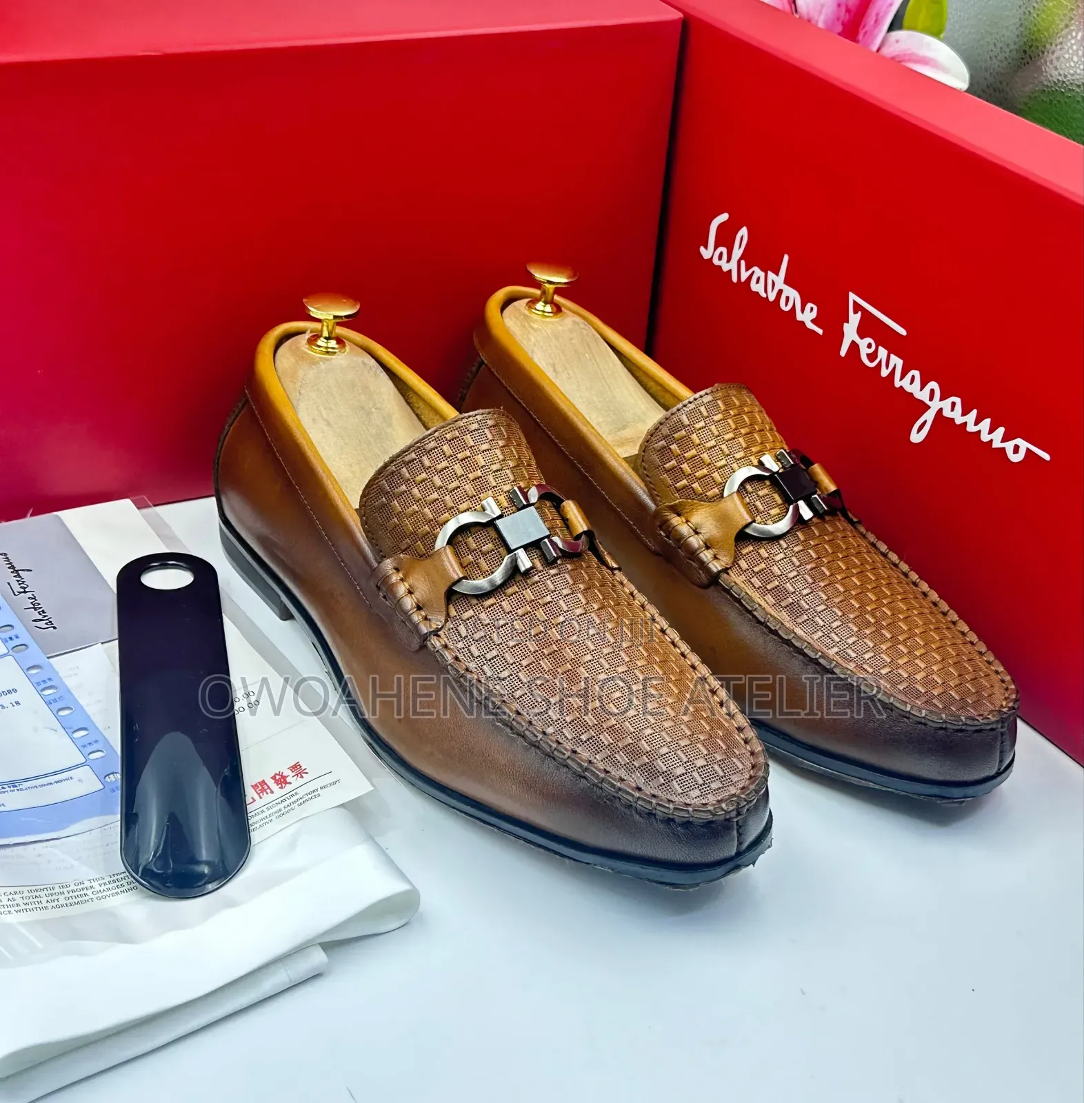 FERRAGAMO Parigi Woven Leather Driving Loafer