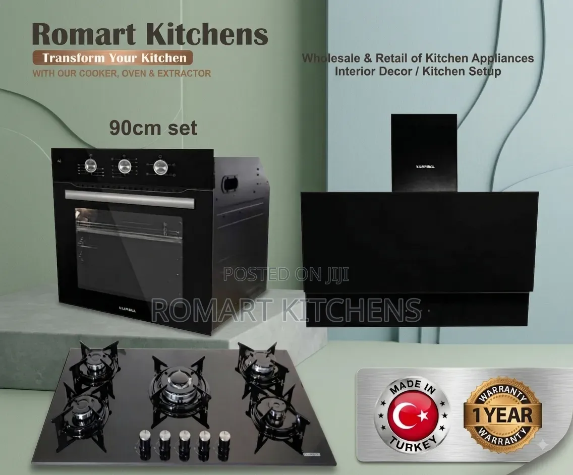 Quality Built-in 90cm Glass Kitchen Set. Oven Hob and Heat Extractor