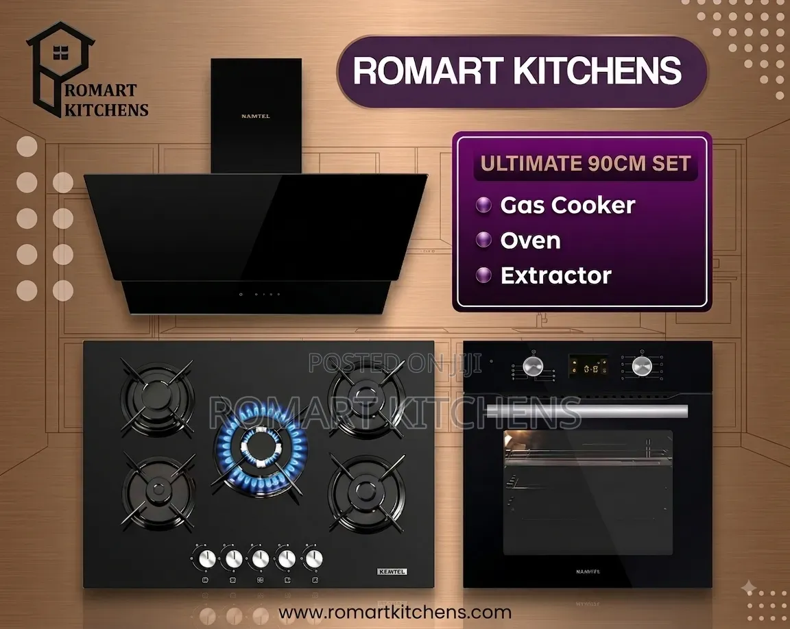 Luxell 90cm Kitchen Glass Set. Cooker, Oven and Heat Extractor