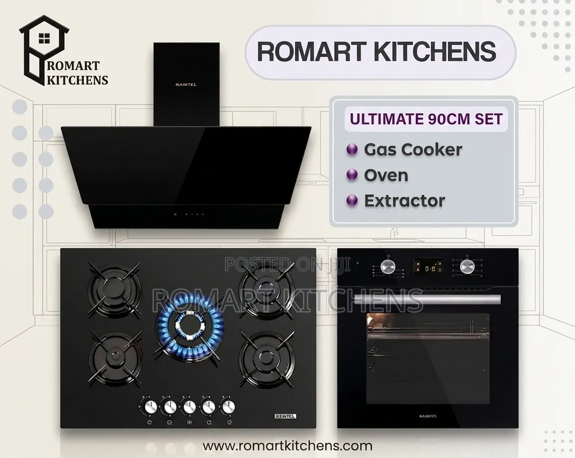 Luxell 90cm Kitchen Glass Set. Cooker, Oven and Heat Extractor