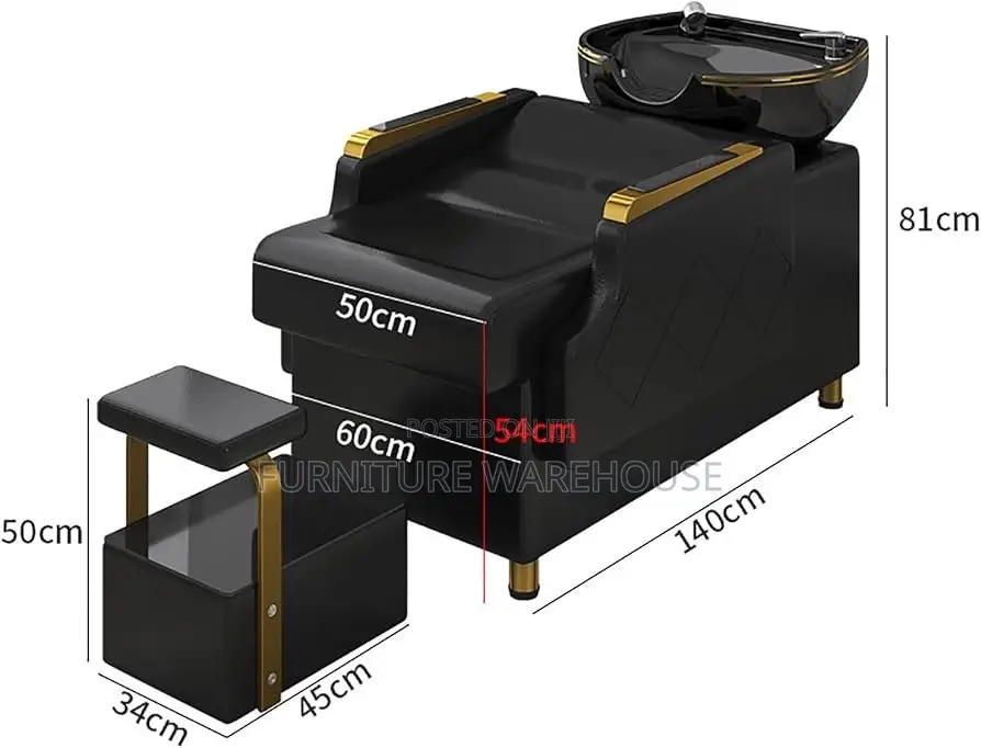 Modern Black and Gold Luxury Salon Shampoo Bed and Ceramic Basin Set