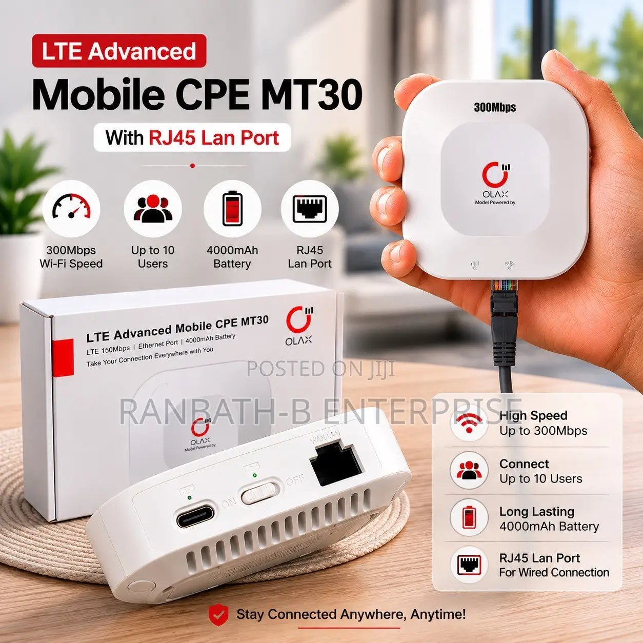 OLAX MT30 – 300Mbps Speed, RJ45 LAN Portable Connectivity