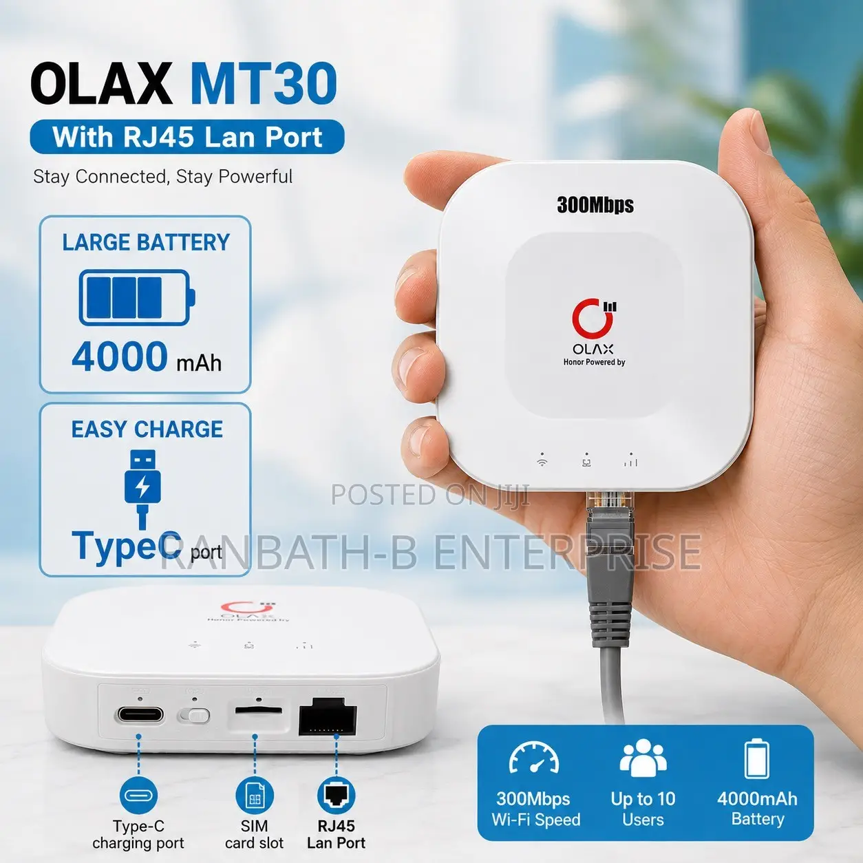 OLAX MT30 300Mbps Wireless Router With RJ45 LAN Connectivity