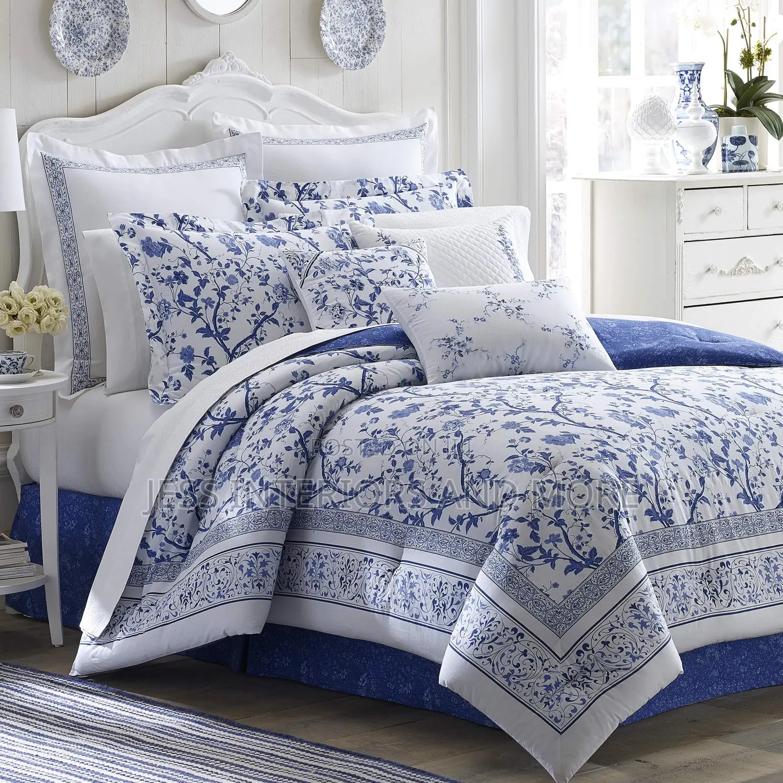Laura Ashley Charlotte Blue Cotton Duvet Queen Size