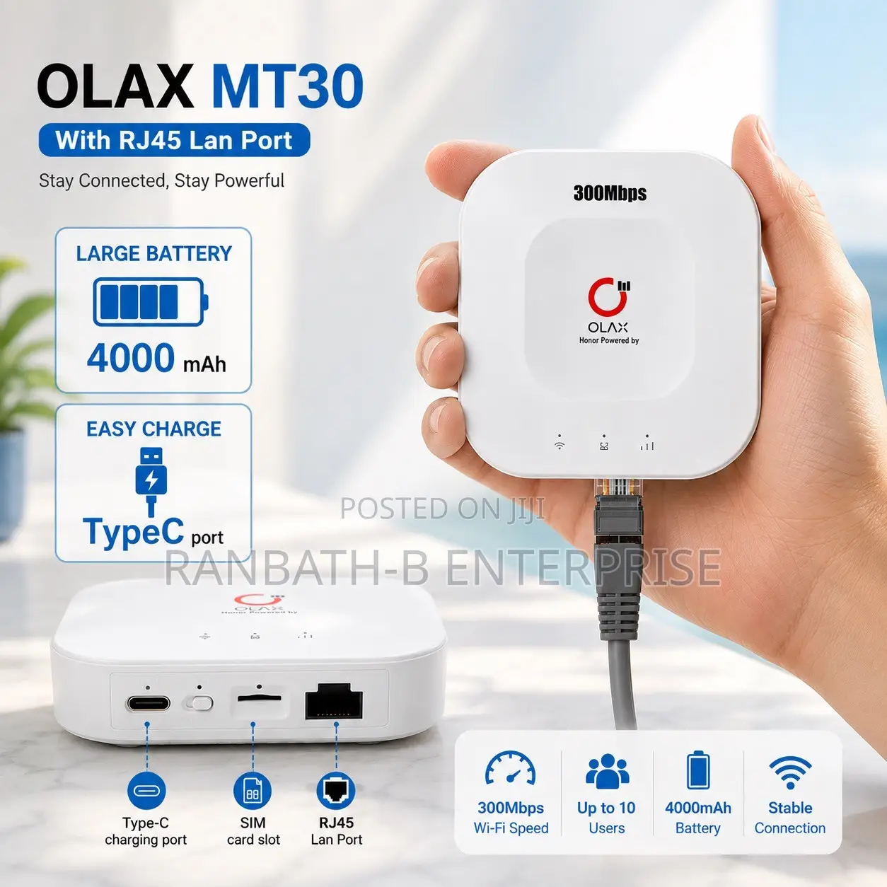OLAX MT30 – 300Mbps Fast WiFi Router With Ethernet/Rj45 Port