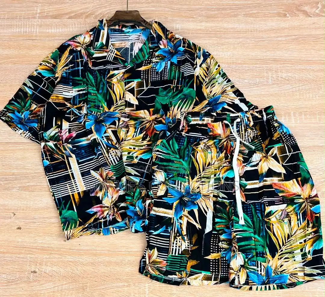 Men'S Summer Short Sleeve Shirt and Shorts Set