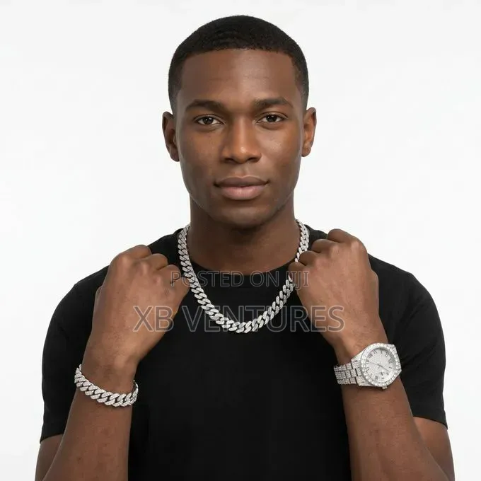 3 in 1 Men's Quartz Watch With Chain Necklace Bracelet - Silver