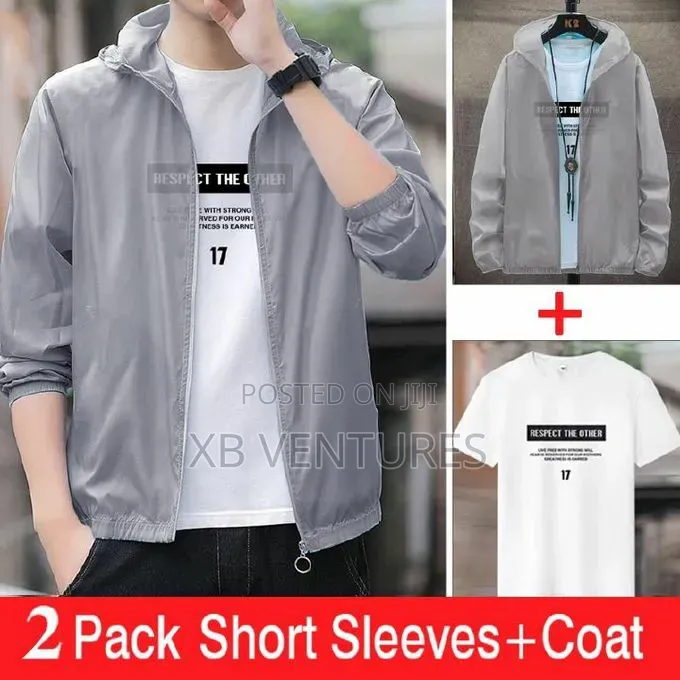 Hooded Sun Protection Jacket + Men Short Sleeve T-Shirt,