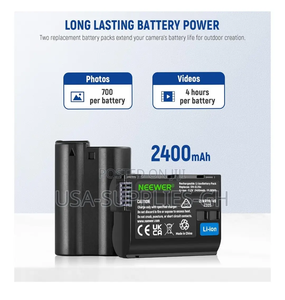 NEEWER 2pk 2400mAh Nikon EN-EL15c Batteries With Dual Charger From USA