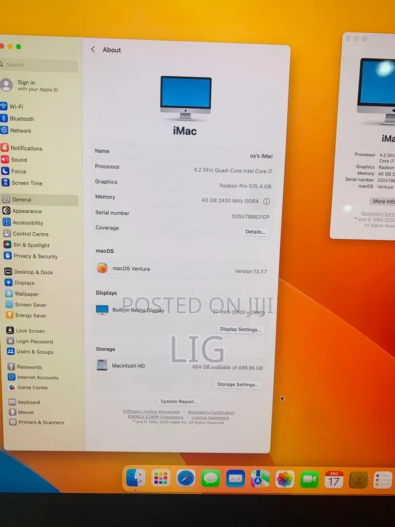 Desktop Computer Apple iMac 40GB Intel Core i7 SSD 512GB